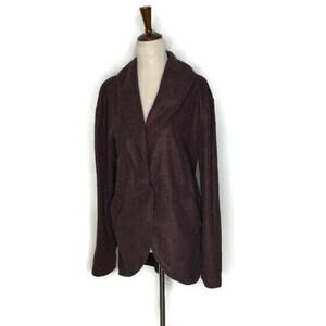 Anthropologie Womens Lilka Fleece Cocoon Cardigan Sweater Snap Button Maroon L